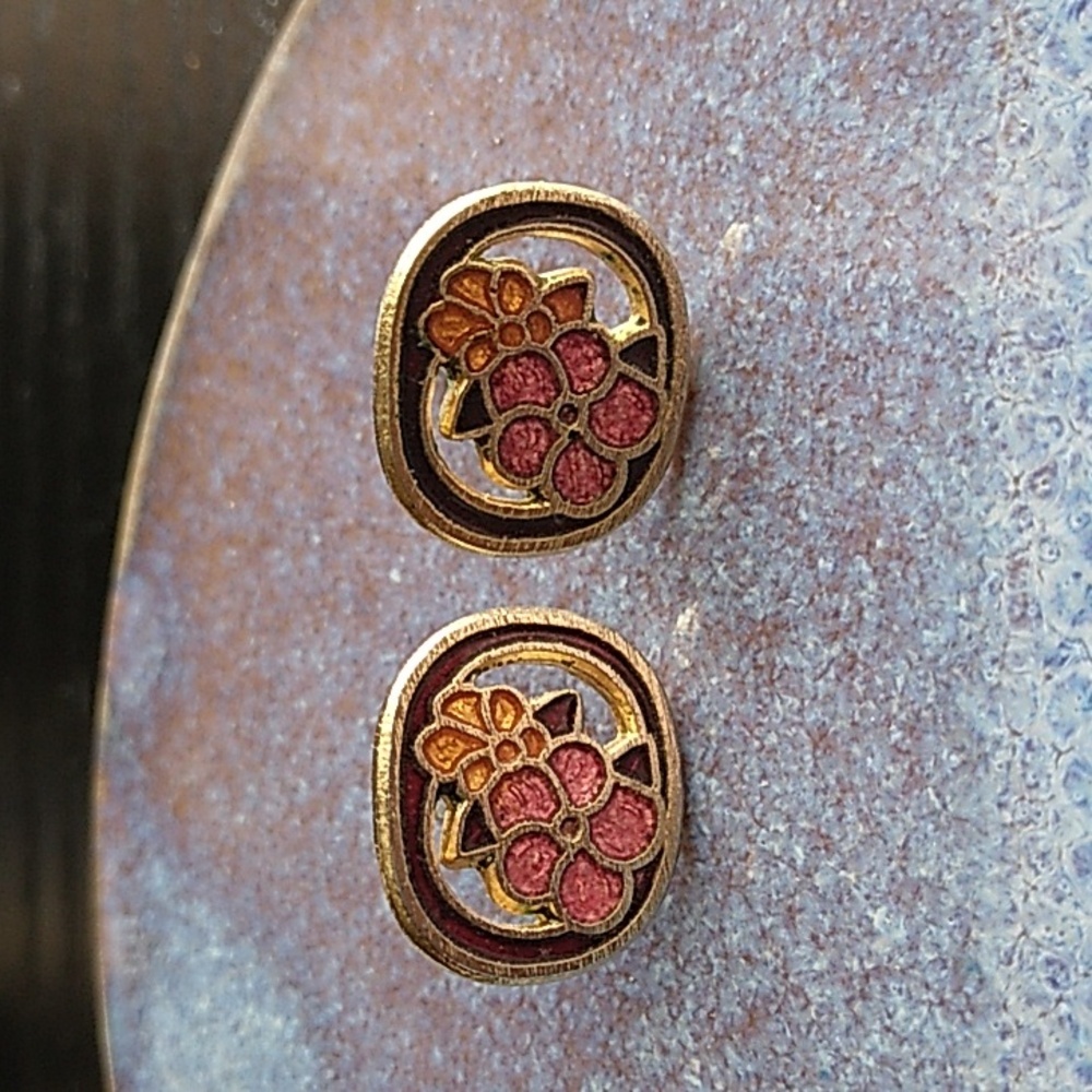 Floral Gold and Pink Stud Earrings